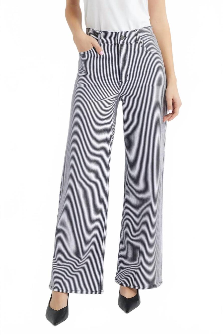 NEW FRAME women's le slim palazzo wide leg jeans in navy stripe
